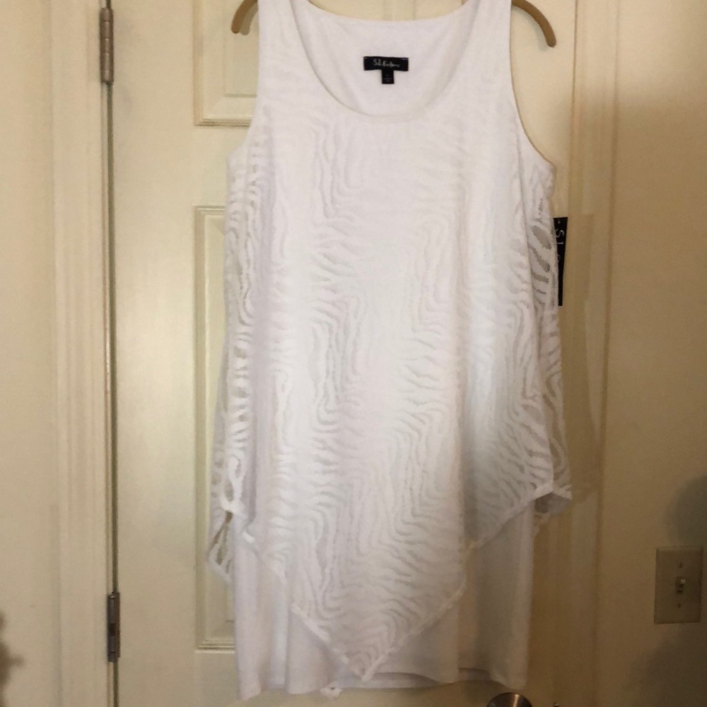 White Party dress, sleeveless popover style dress w/lace overlay Size L NWT